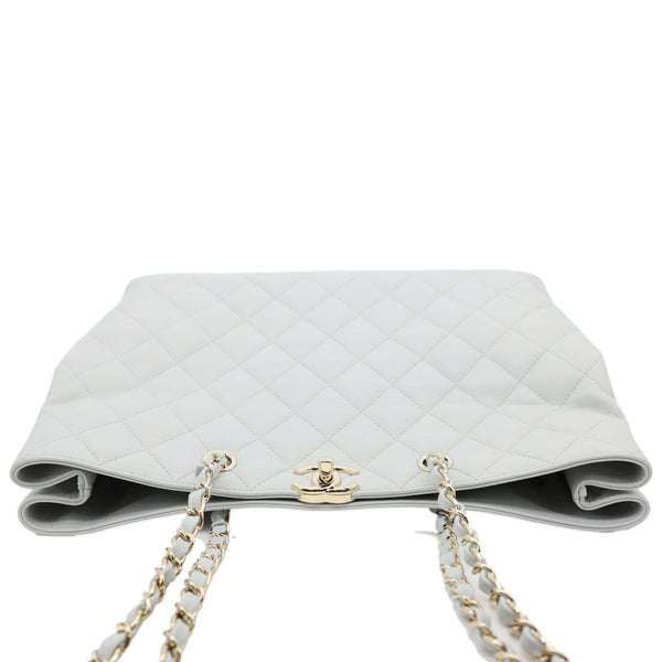 CHANEL Large Quilted Leather Shopping Tote Bag Ice Blue