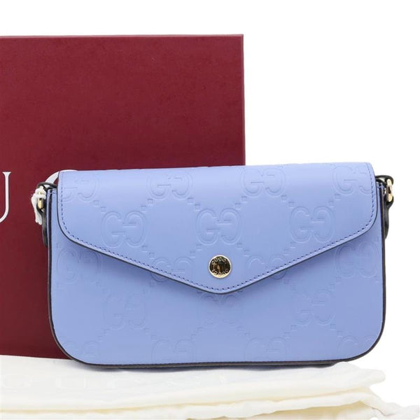 GUCCI Super Mini GG Embossed Leather Shoulder Bag Blue 772794