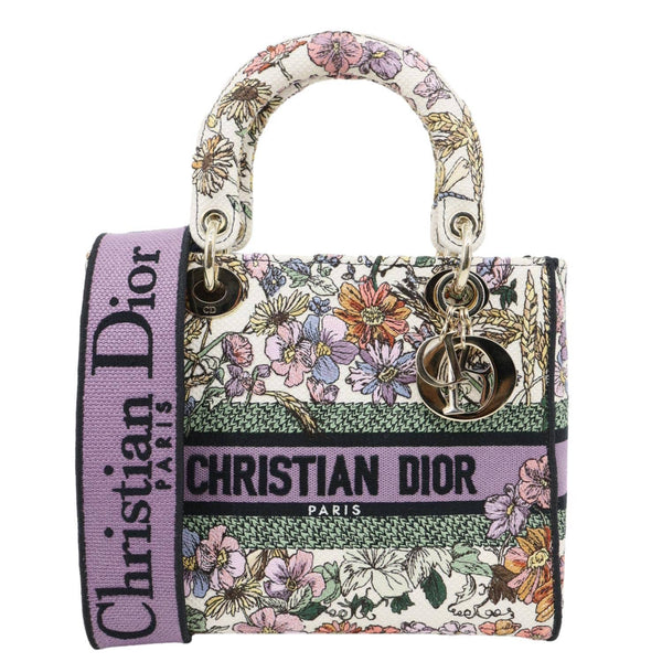 CHRISTIAN DIOR Lady D-Lite Medium Floral Embroidered Canvas Shoulder Bag Multicolor
