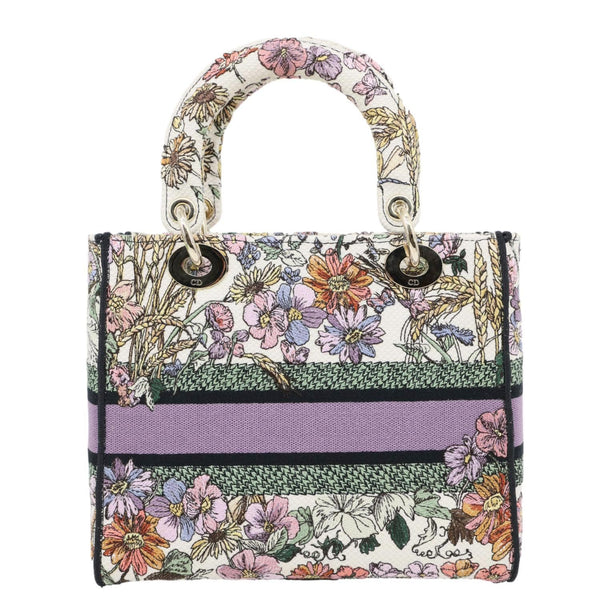 CHRISTIAN DIOR Lady D-Lite Medium Floral Embroidered Canvas Shoulder Bag Multicolor