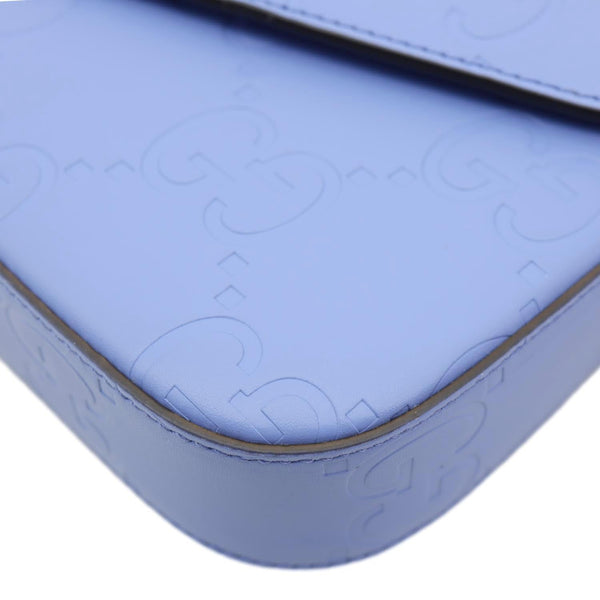 GUCCI Super Mini GG Embossed Leather Shoulder Bag Blue 772794