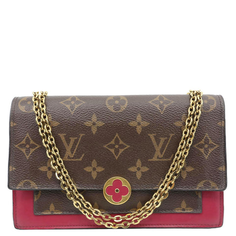 LOUIS VUITTON Flore Monogram Canvas Chain Wallet Fuchsia