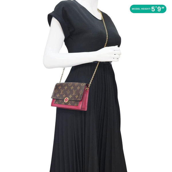 LOUIS VUITTON Flore Monogram Canvas Chain Wallet Fuchsia