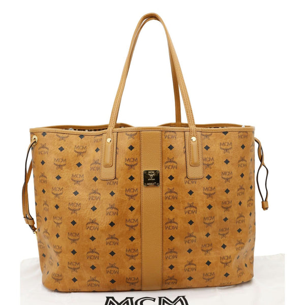 MCM Reversible Liz Large Visetos Canvas Shopper Tote Bag Cognac