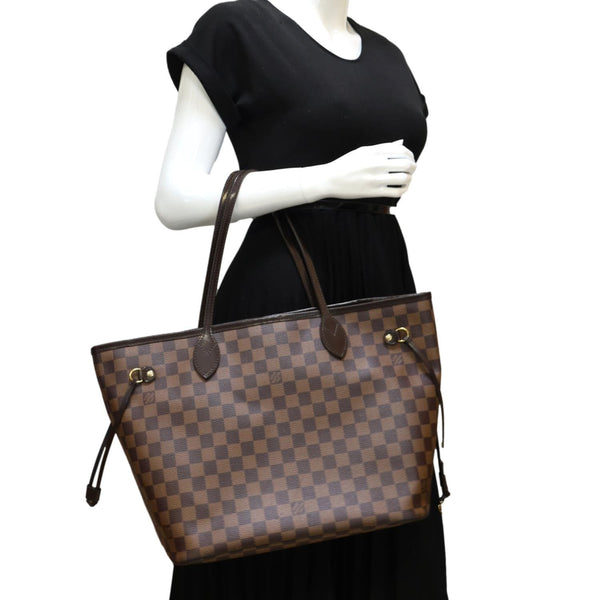 LOUIS VUITTON Neverfull MM Damier Ebene Tote Bag Brown