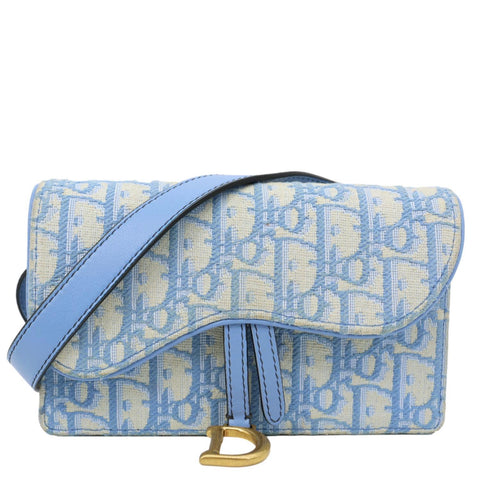 CHRISTIAN DIOR Saddle Oblique Canvas Belt Pouch Cornflower Blue