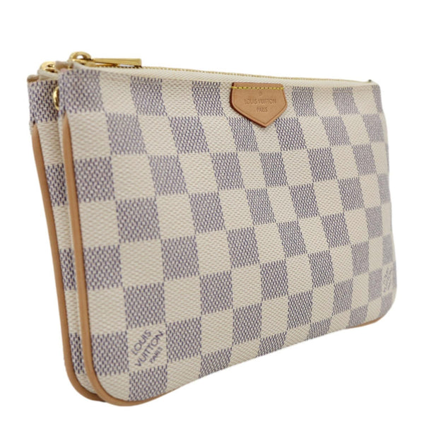 LOUIS VUITTON Double Zip Pochette Damier Azur Crossbody Bag Rose Ballerine