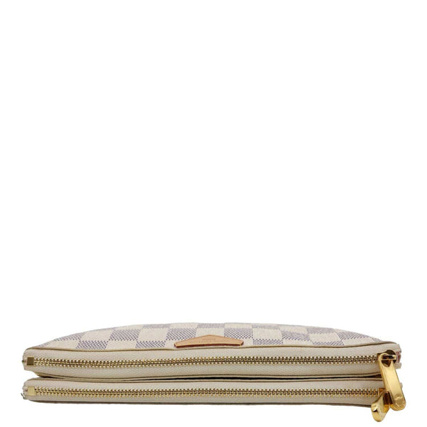 LOUIS VUITTON Double Zip Pochette Damier Azur Crossbody Bag Rose Ballerine