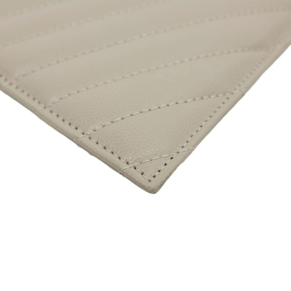 YVES SAINT LAURENT Monogram Bill Grain De Poudre Chevron Leather Zip Pouch Beige