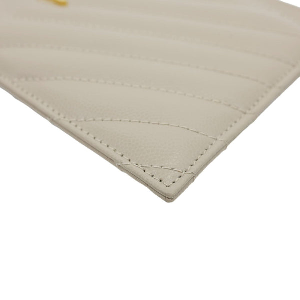 YVES SAINT LAURENT Monogram Bill Grain De Poudre Chevron Leather Zip Pouch Beige