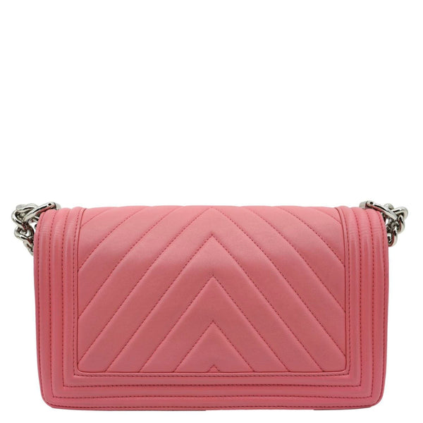 CHANEL Boy Flap Old Medium Chevron Leather Crossbody Bag Pink