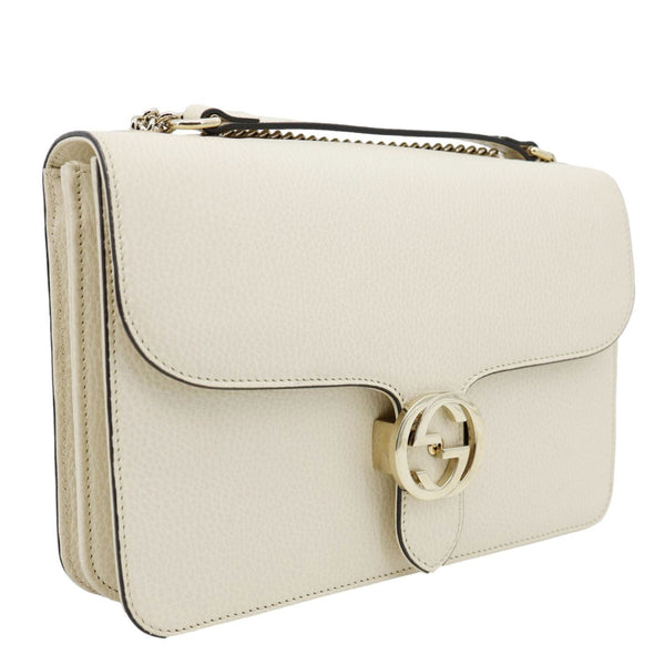GUCCI Interlocking G Dollar Calfskin Top Handle Crossbody Bag Off White 510303