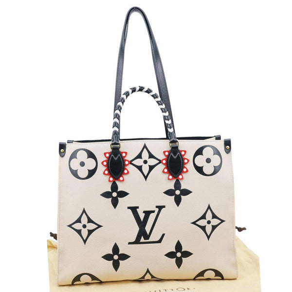 LOUIS VUITTON Onthego GM Crafty Monogram Empreinte Leather Shoulder Bag Cream