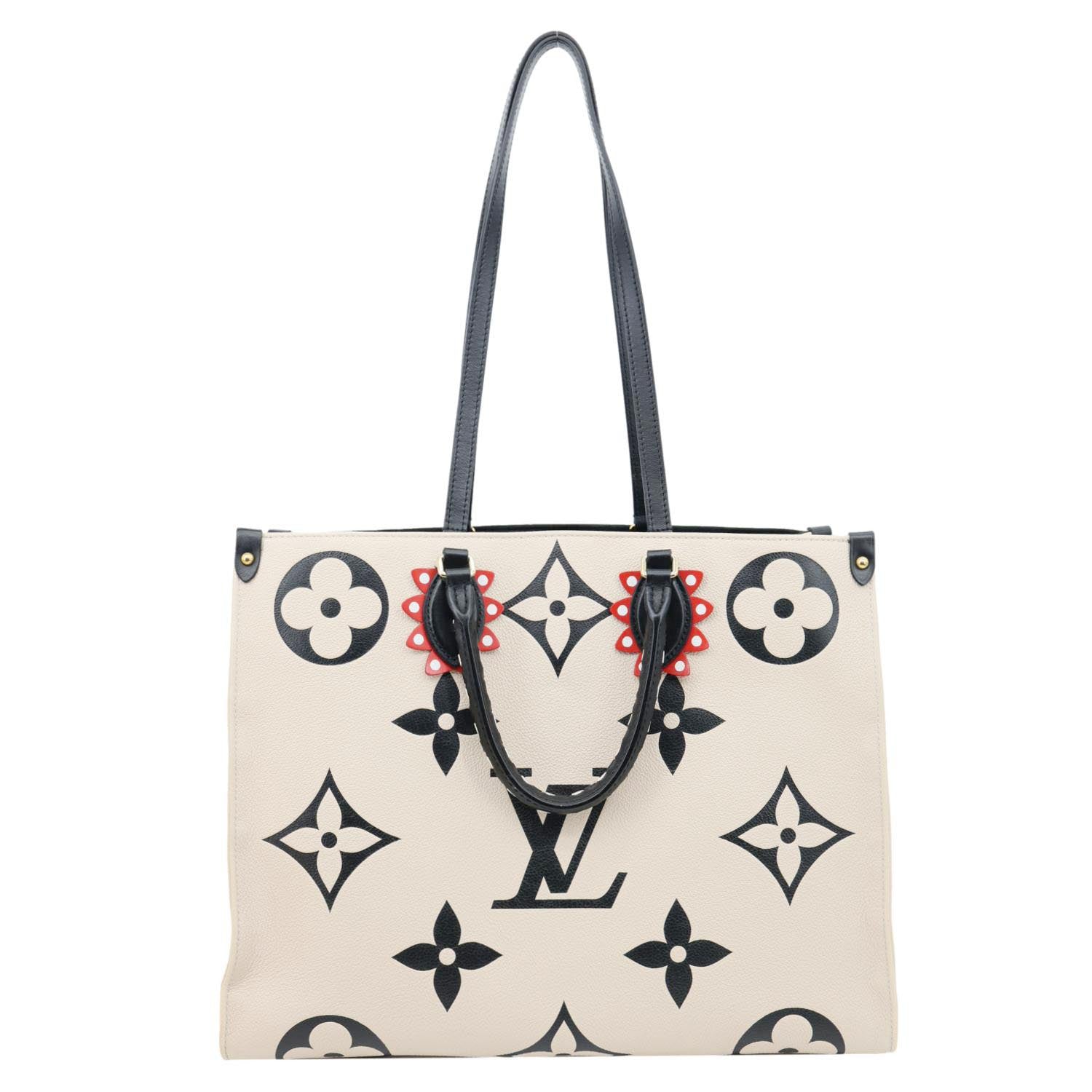 LOUIS VUITTON Onthego GM Crafty Monogram Empreinte Leather Shoulder Bag Cream