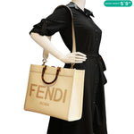 FENDI Sunshine Medium Leather Shopper Tote Bag Cream