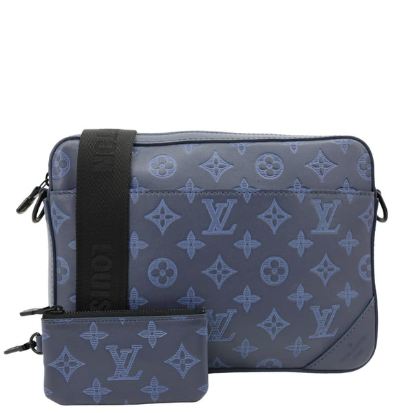 LOUIS VUITTON Duo Monogram Shadow Leather Shoulder Bag Navy Blue