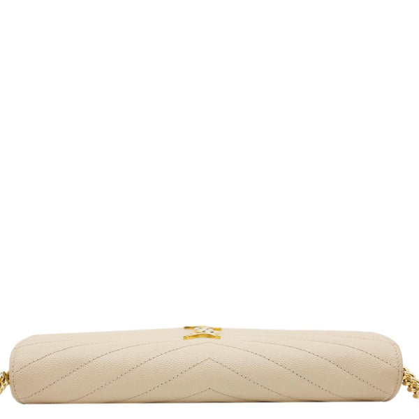YVES SAINT LAURENT Envelope Grain De Poudre Chevron Leather Wallet On Chain Beige