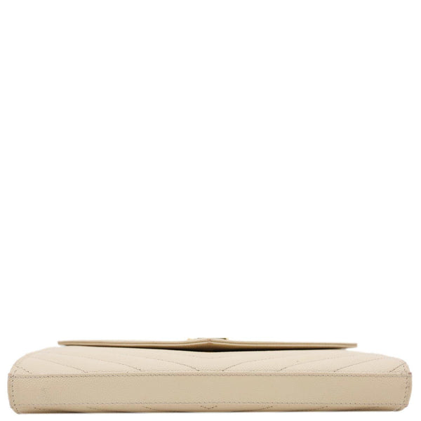 YVES SAINT LAURENT Envelope Grain De Poudre Chevron Leather Wallet On Chain Beige