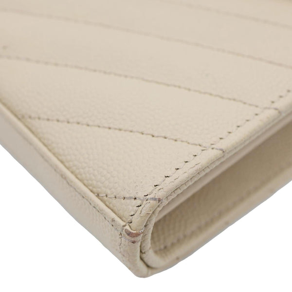 YVES SAINT LAURENT Envelope Grain De Poudre Chevron Leather Wallet On Chain Beige