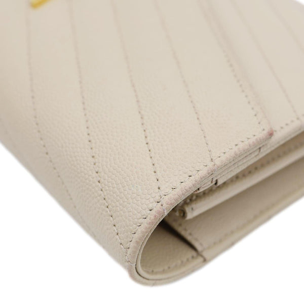 YVES SAINT LAURENT Envelope Grain De Poudre Chevron Leather Wallet On Chain Beige