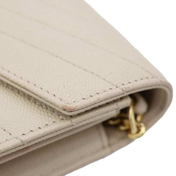 YVES SAINT LAURENT Envelope Grain De Poudre Chevron Leather Wallet On Chain Beige