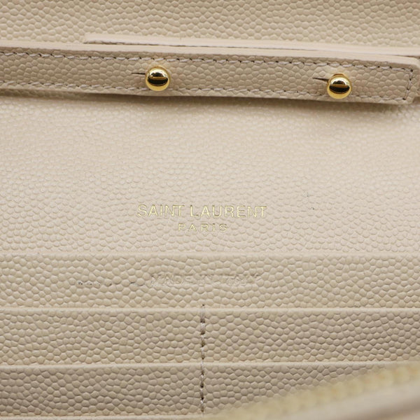 YVES SAINT LAURENT Envelope Grain De Poudre Chevron Leather Wallet On Chain Beige
