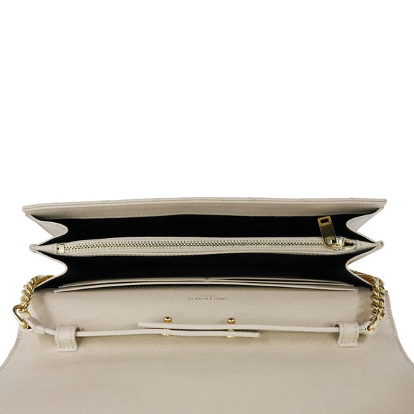 YVES SAINT LAURENT Envelope Grain De Poudre Chevron Leather Wallet On Chain Beige