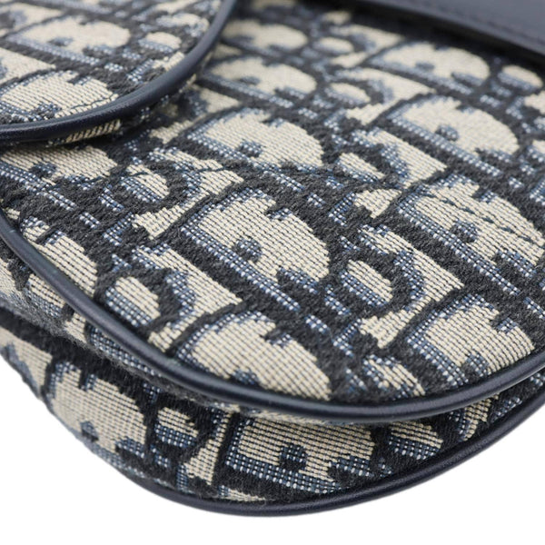 CHRISTIAN DIOR Saddle Oblique Jacquard Satchel Bag Navy Blue