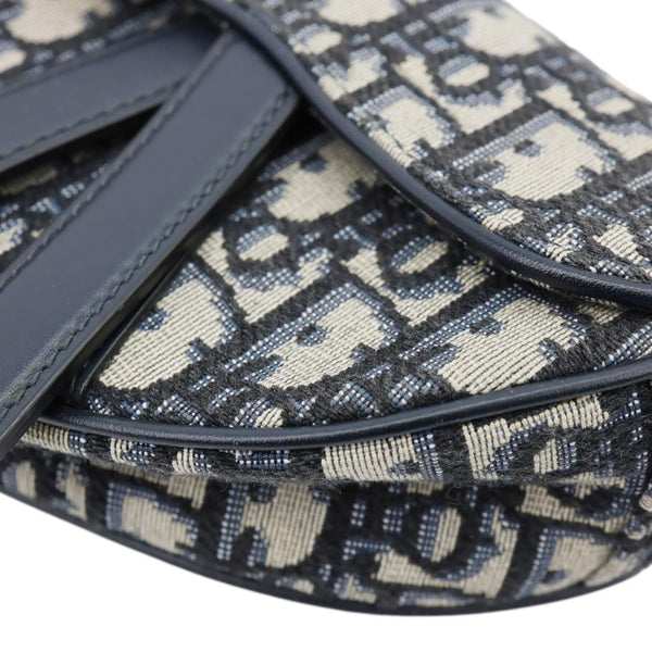 CHRISTIAN DIOR Saddle Oblique Jacquard Satchel Bag Navy Blue