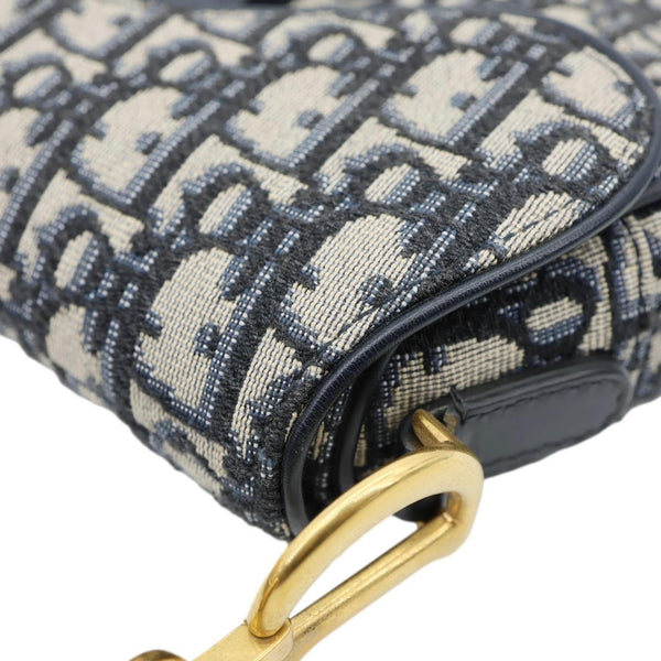 CHRISTIAN DIOR Saddle Oblique Jacquard Satchel Bag Navy Blue