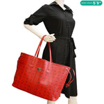 MCM Reversible Liz Large Visetos Canvas Shopper Tote Bag Red
