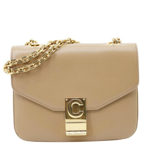 CELINE C Small Calfskin Leather Shoulder Bag Beige