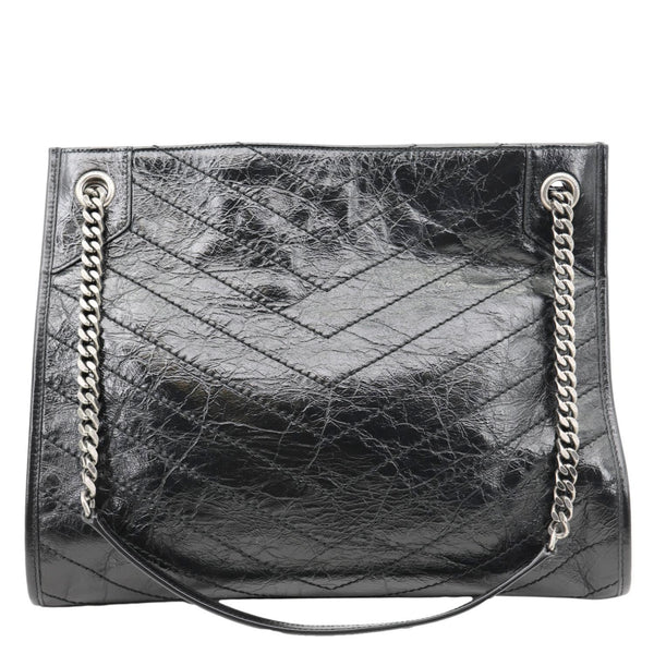 YVES SAINT LAURENT Niki Crinkle Leather Shopper Tote Bag Black