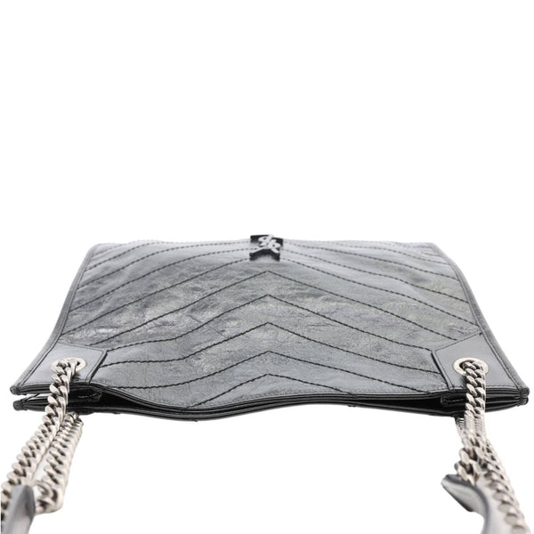 YVES SAINT LAURENT Niki Crinkle Leather Shopper Tote Bag Black