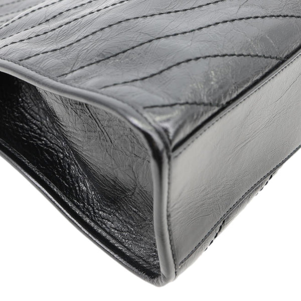 YVES SAINT LAURENT Niki Crinkle Leather Shopper Tote Bag Black
