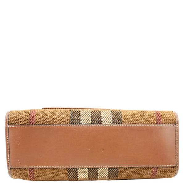 BURBERRY Freya Small Knitted Check Canvas Tote Bag Brown