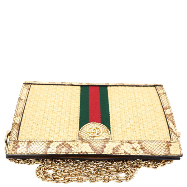 GUCCI Ophidia Small Raffia Elaphe Chain Shoulder Bag Beige 503877
