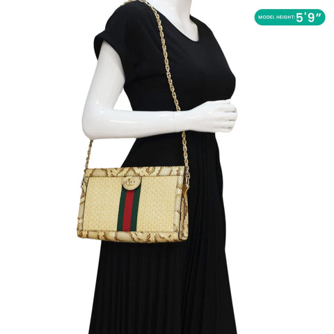 GUCCI Ophidia Small Raffia Elaphe Chain Shoulder Bag Beige 503877