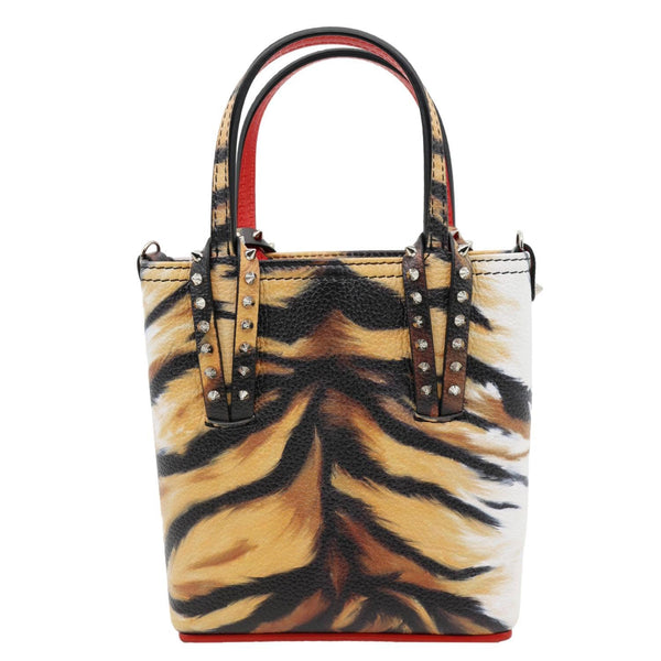 CHRISTIAN LOUBOUTIN Cabata Spikes North South Calfskin Bengal Tote Bag Multicolor