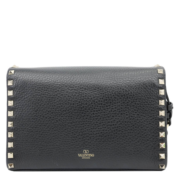 VALENTINO Rockstud Flip Lock Small Grained Calfskin Leather Crossbody Bag Black