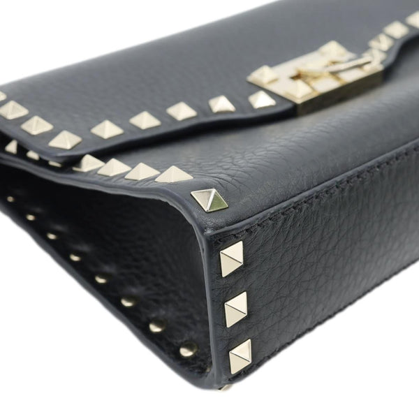 VALENTINO Rockstud Flip Lock Small Grained Calfskin Leather Crossbody Bag Black
