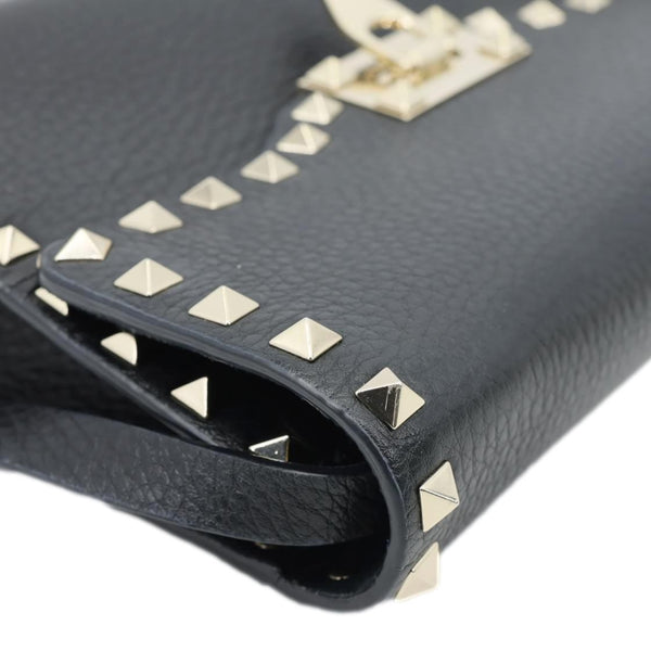 VALENTINO Rockstud Flip Lock Small Grained Calfskin Leather Crossbody Bag Black