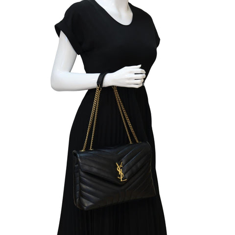 YVES SAINT LAURENT Loulou Large Matelasse Leather Chain Shoulder Bag Black