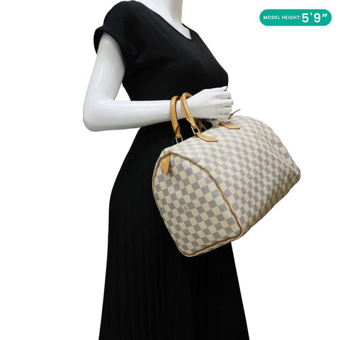 LOUIS VUITTON Speedy 35 Damier Azur Satchel Bag White