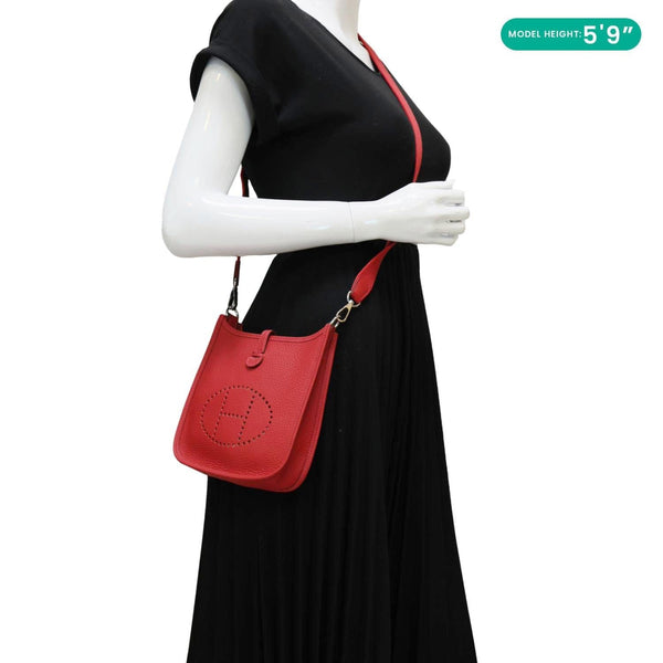HERMES Evelyne TPM 16 Amazone Clemence Leather Crossbody Bag Red