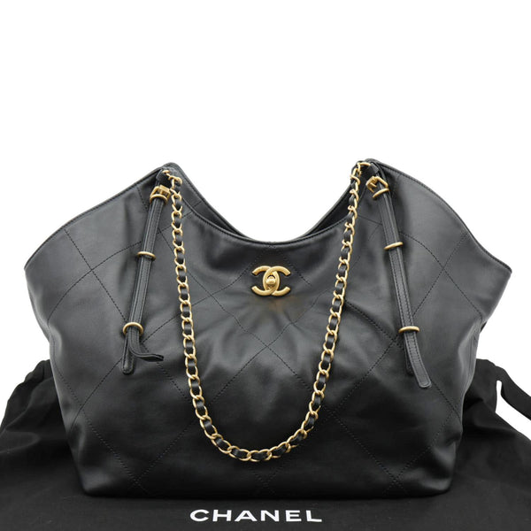 CHANEL Coco Calfskin Leather Shopping Tote Bag Black