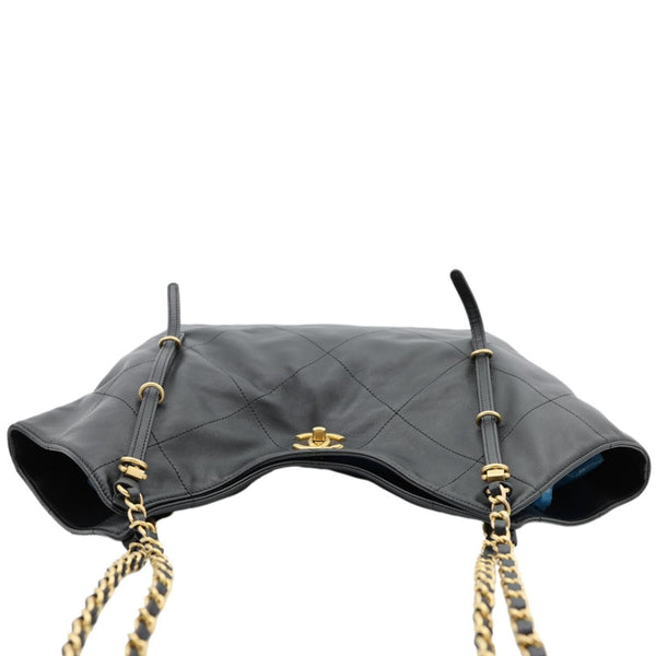 CHANEL Coco Calfskin Leather Shopping Tote Bag Black