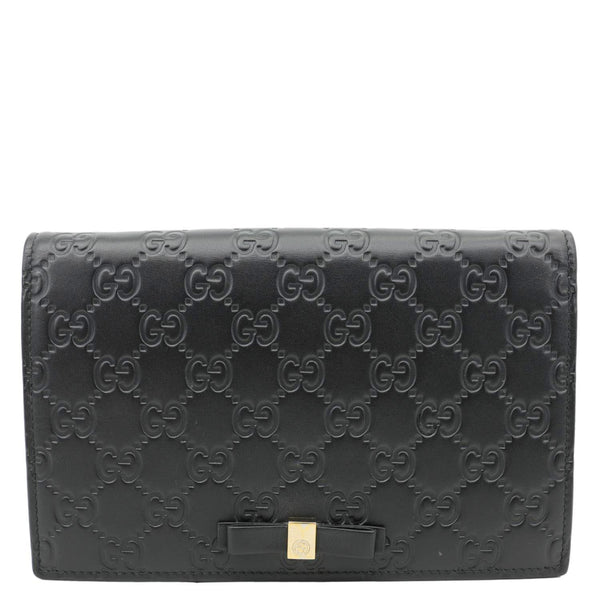 GUCCI Signature Bowy Emblem Mini GG Leather Wallet On Chain Black 431408