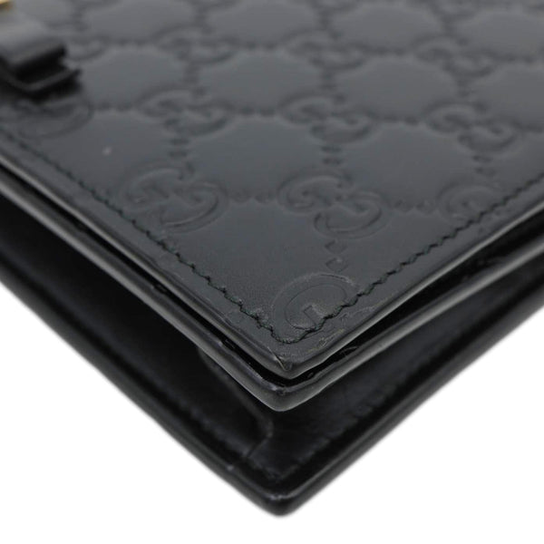 GUCCI Signature Bowy Emblem Mini GG Leather Wallet On Chain Black 431408