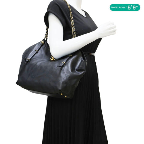 CHANEL Coco Calfskin Leather Shopping Tote Bag Black